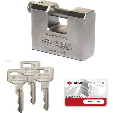 CISA 12855N7500000C3, Lucchetto Antiscasso in Acciaio Monoblocco cilindro C3000, 75 mm