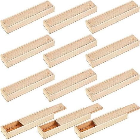 Lot de 12 boîtes en bois brut avec couvercle coulissant, 23 x 5,6 x 3 cm, petites boîtes en bois, coffrets cadeaux, boîtes à bijoux, boîtes à crayons (1/5)