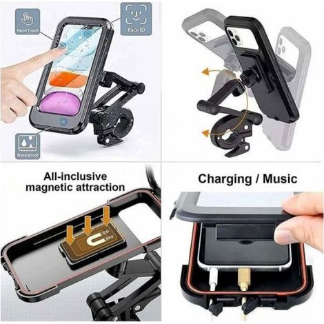 Support Téléphone étanche - Pour Vélo Et Moto - Rotation 360° - Fixation Aimantée - Compatible 4,7–6,8 Pouces (1/5)