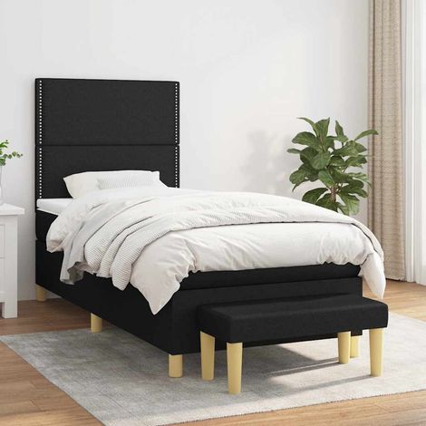 Cama box spring con colchón tela negro 90x190 cm (1/5)