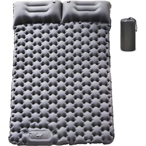 Matelas de camping gonflable double avec oreillerPompe à pied intégréeMatelas gonflable de sommeil ultra-léger (Gris) (1/5)