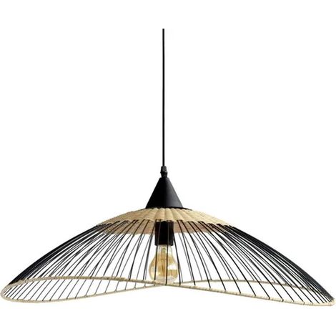 Rattan-Pendelleuchte in Schwarz/Naturfarbe D.65 cm SEYNAVE
