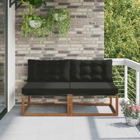 vidaXL 2 Piece Outdoor Middle Sofa Solid Acacia Wood and Textilene