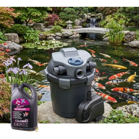 Pack Filtration Bassin 5000L - Filtre Pression UV 7W + Pompe + 1000ml Bactéries (1/5)