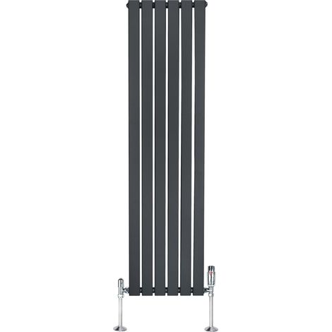 Radiateur Plat à 1 Colonne & Vannes 1600 x 420 mm en Acier Gris Anthracite Chauffage Centrale Moderne Verticale Monté Sur Mur Cuisine Salle de Bain [Brosse de Nettoyage & Supports INCLUSES]