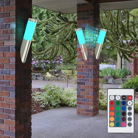 LED Außenwandleuchte mit Bewegungsmelder Wandlampe dimmbar mit Fernbedienung Gartenlampe Terrassenlampe, RGB Farbwechsel, Edelstahl 3x 8,5W 3x 806 Lumen, warmweiß, DxH 7,6 x 39/40,5 cm, 3er Set