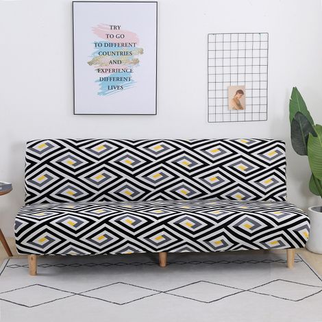 Housse de Canapé sans Accoudoir Extensible,Couverture de Canapé sans Bras Universel Tout Couvert Canapé Pliant Protecteur,Facile à Installer et Nettoyer,Housse de Clic Clac 3 Places,Motifs géométrique (1/2)
