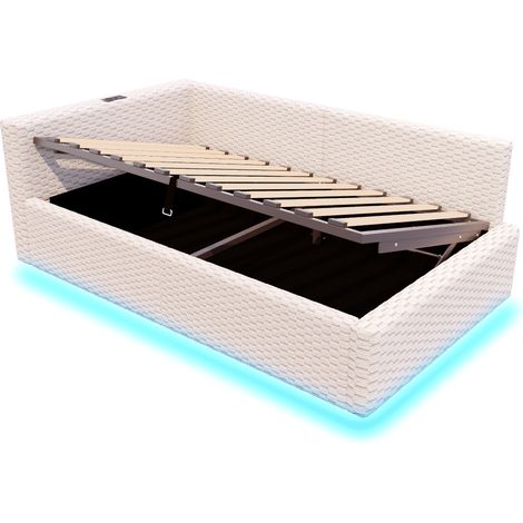 Letto contenitore imbottito 90 x 200 cm in velluto con LED, USB e USB-C, beige MODENUIT (1/5)