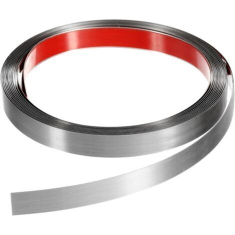 Moulures décoratives autocollantes en acier inoxydable et argent pour murs et bords de carrelage, argent brossé, 10 mm x 5 m.