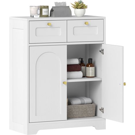 HOMCOM Bathroom Floor Cabinet, Bathroom Storage Unit with 2 Doors, White (1/5)
