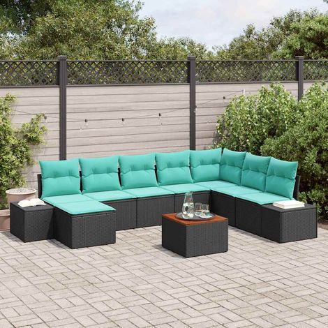 vidaXL Conjunto de sofá de jardín 9 uds. Negro y turquesa (1/5)