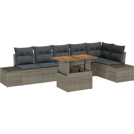 Maison Exclusive - Set da Pranzo per Giardino con cuscino 7 pcs Grigio e Marrone (1/5)