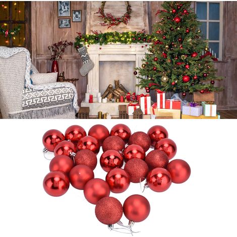 24 Boules de Noël 6cm à Paillettes Rouge pour Sapin, Décoration Fête Maison Bureau (1/5)