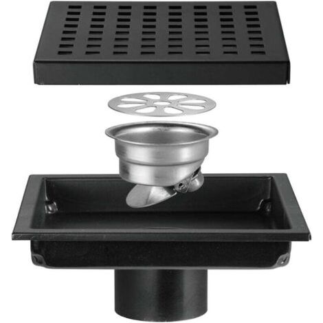Siphon de Sol Siphon De Sol en Acier Inoxydable Salle De Douche Salle De Bain Grand Déplacement Treillis Carré Déodorant Siphon De Sol (Color:noir, Size : 15  15cm)