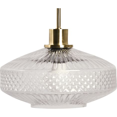 Lámpara colgante elegante de cristal estilo glamuroso moderno base de metal dorada pantalla de vidrio transparente Pirris