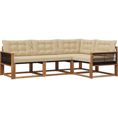 Set di divani da esterno con cuscino 4 pz  Salotto da Giardino Naturale e Beige (1/5)