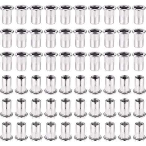 60 Pièces 304 Ecrou a Sertir M6 en Acier Inoxydable Tête Plate Ecrou Aveugle Rivet Fileté Ecrou a Rivet pour pince à insert fileté (1/4)