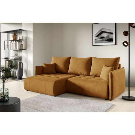 Ecksofa Schlafsofa CANIO Stoff Monolith Honiggelb Ottomane Links (1/4)