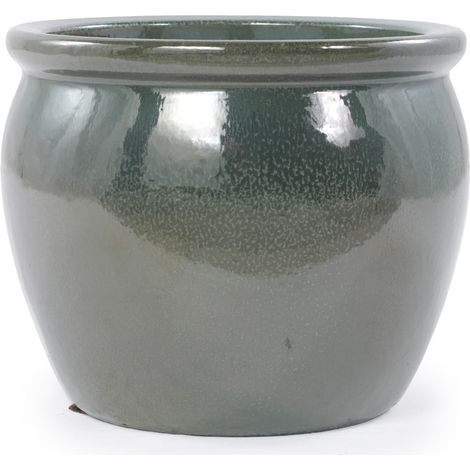 Juego de 3 macetas de cerámica hechas a mano, azul verdoso anticuado brillante, Ø 37/30/23 cm (1/5)