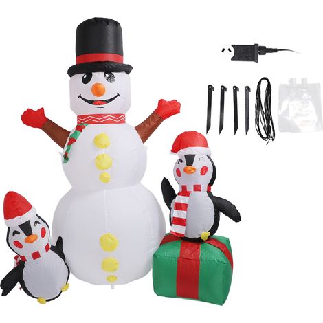 1.8m Décoration gonflable Noël extérieur Manchot Bonhomme de neige combo LED IP44 avec souffleur prise AU 100-240V (1/5)