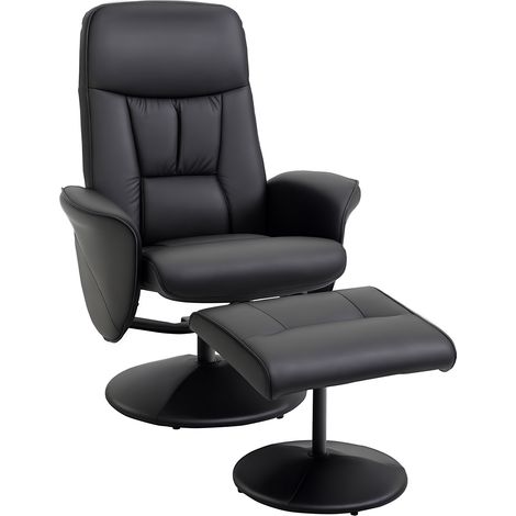 Poltrona relax con poggiapiedi, girevole a 360° e schienale reclinabile, adatta per TV, supporta fino a 120 kg, rivestimento sintetico, struttura in metallo nero.
