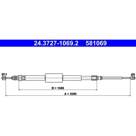 Tirette à câble, frein de stationnement ATE 24.3727-1069.2 RENAULT 82 00 243 673