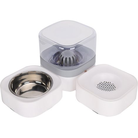 Distributeur automatique de nourriture pour animaux avec abreuvoir intégré, amovible et lavable en machine, résistant, gris. (1/5)