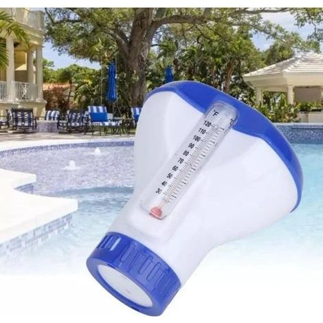 Distributeur Flottant de Chlore, Doseur de Chlore, Conteneur de Comprimés de Brome au Chlore, avec Thermomètre, Idéal pour Les Piscines Intérieures, Extérieure, Spa, Jacuzzi, étangs (1/5)