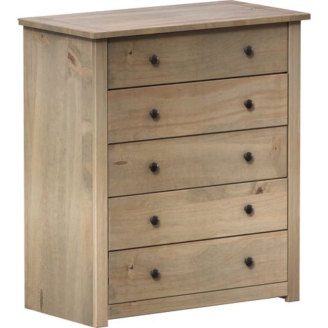 Panama 5 Drawer Chest of Drawer Solid Pine Bedroom Storage Furniture