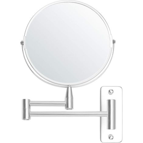 Miroir Grossissant Mural Extensible et Pivotant à 360° - Grossissement x5 – 22 x 20,7 cm - Mirroir Murales Salle de Bain Double Face en Acier Inoxydable pour Maquillage et Rasage (1/5)