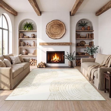 Tribesigns Tapis lavable pour salon, 200 x 300 cm, doux, bohème, minimaliste, antidérapant, à poils courts, pour entrée et cuisine, certifié Oeko-Tex, beige (1/5)