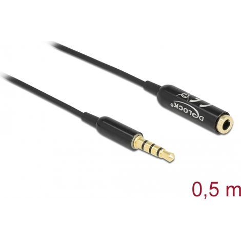 Delock Cable de extensiÃ³n de audio jack estÃ©reo de 3,5 mm 4 pines macho a hembra Ultra Slim 0,5 m negro