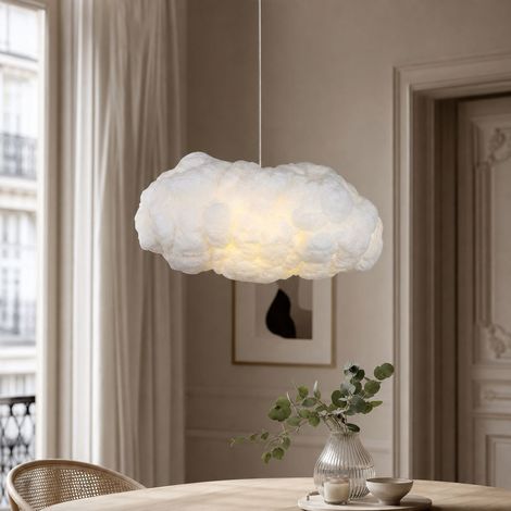Suspension décorative style lanterne, abat-jour effet soie PVC Ø30cm, lumière chaude E27 10W, câble réglable 150cm, ambiance douce