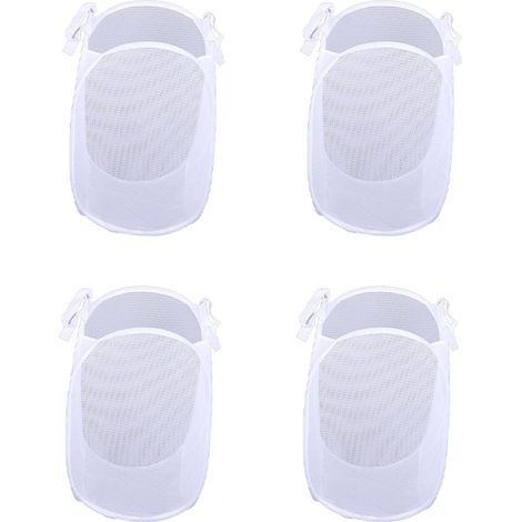 4pcs Paniers Lessive Maille Popup Pliable Portable – Corbeilles Lavage Vêtements avec Poignées Maison Voyage Université Dortoir, Blanc (1/4)