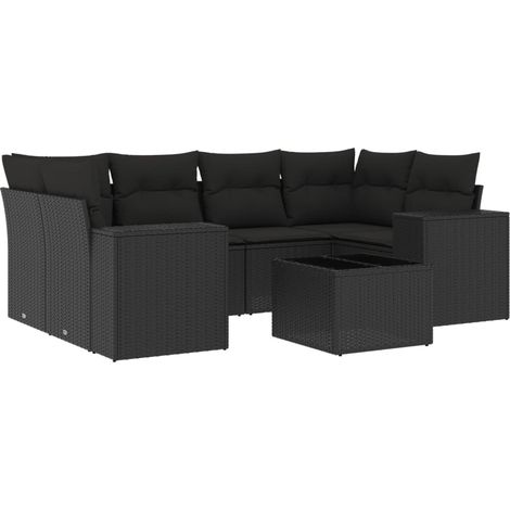 Maison Exclusive - Salon de jardin 7 pcs avec coussins noir résine tressée (1/3)