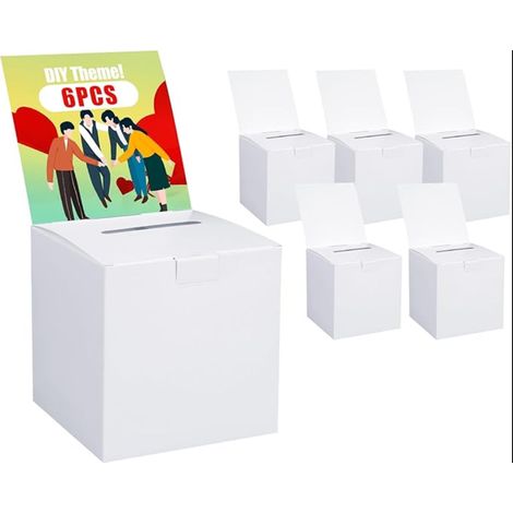 Urnes avec fente Boîtes à suggestions Boîtes à dons blanches avec en-tête amovible pour vote collecte concours de cartes 15 x 15 x 15 cm (1/5)