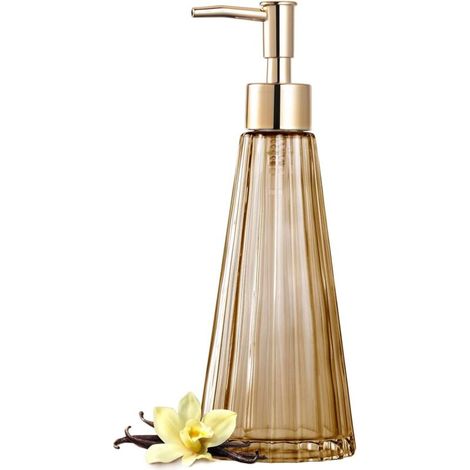 MDUG-Distributeur de savon en verre vintage élégant, distributeur de savon, désinfectant, shampoing avec pompon, décor de ferme rustique, accessoires de salle de bain (ambre)