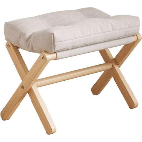 Petit Pouf, Chaise avec Siège Rembourré en Éponge, Repose-Pieds, Tabouret Bas en Bois pour Chambre à Coucher, Salon, Entrée, 46×30×44CM,Blanc (1/2)