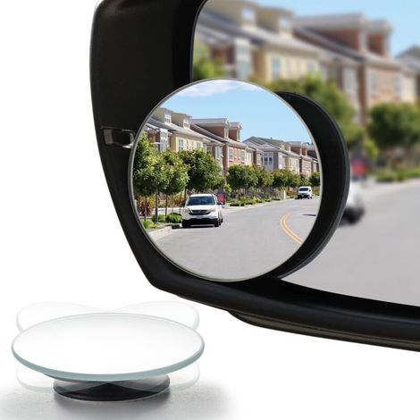 Compatibile con il set di 2 specchietti per angoli ciechi, specchietto retrovisore in vetro HD convesso rotondo senza cornice da 2 pollici, grandangolo regolabile per auto, SUV e camion (1/4)