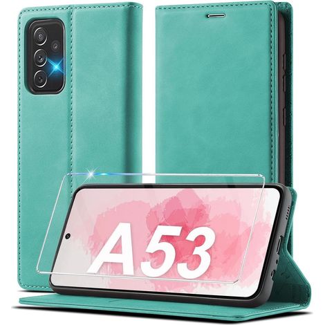 Coque portefeuille à rabat pour Samsung Galaxy A53 5G, cuir PU, avec béquille et porte-cartes, vert (1/5)