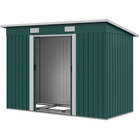 Outsunny Capanno da Giardino in Acciaio 272x134 cm con Porte Scorrevoli Verde