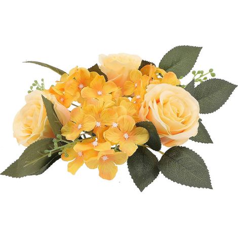 Couronne de fleurs artificielles, guirlande de roses simulées, décoration pour fête, maison et mariage-20x20cm-Yellow