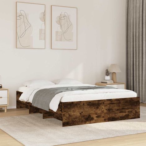 vidaXL Estructura de cama madera de ingeniería roble ahumado 135x190cm (1/5)