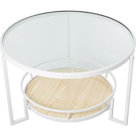 Table d'appoint Ronde en métal et Verre Bois Blanc et Transparent 70 x 45 cm, étagère 50 cm, 70x45cm, 50cm (1/4)