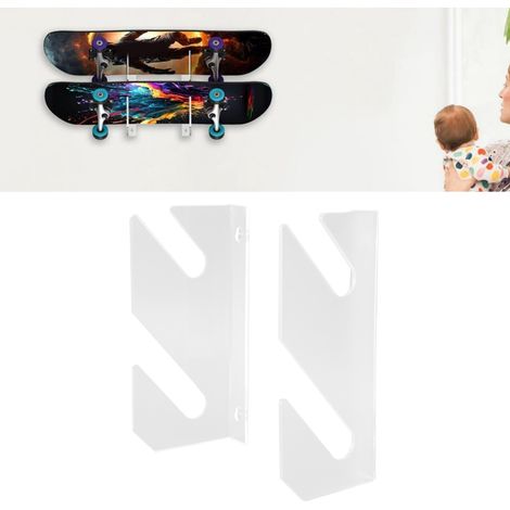Porte-Skateboard Murale en Acrylic 2 étages Stable Compact Installation Rapide pour Longboard Snowboard Skateboard (1/5)