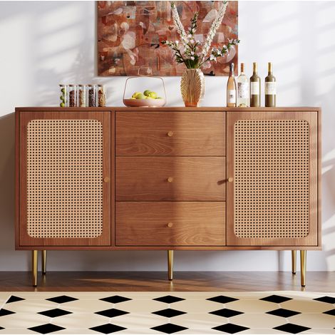 meuble rangement commode 3 tiroirs 150 cm h90 noyer OKMYHOME (1/5)