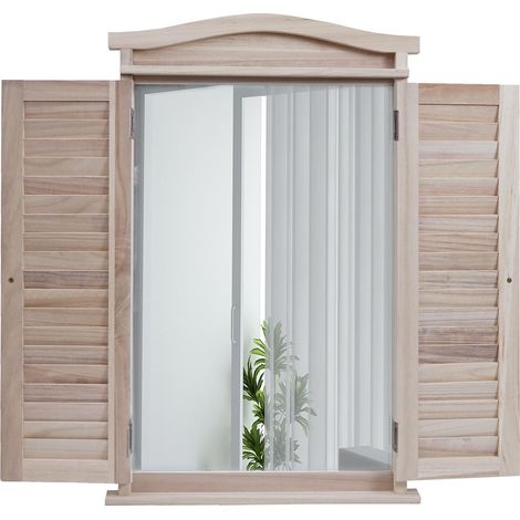 Miroir mural forme fenêtre avec volets 71x46x5 cm en bois vieilli 040007888
