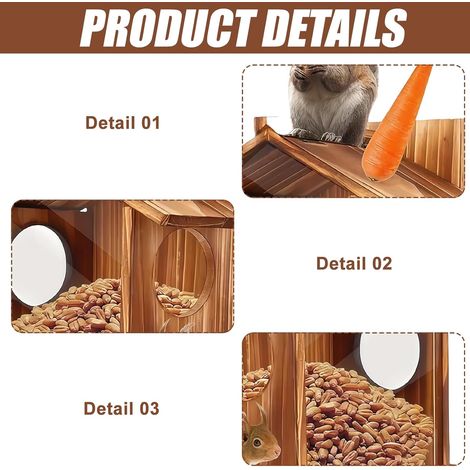 Mangiatoia per scoiattoli: Mangiatoia per scoiattoli in legno resistente alle intemperie, mangiatoia in legno stabile e durevole con montaggio a vite, casetta per scoiattoli con 2 ingressi per il cibo (1/4)