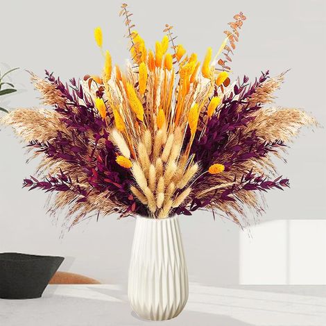 Lot de 100 Plantes Séchées Pampa, Naturelles, Floral, Mariage, Maison, Vase, Bouquet, Boule Déco, Bohème (1/5)