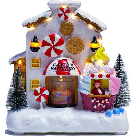 Maison de Noël illuminée avec lumière LED et musique, ornements électroniques, boîte cadeau musicale, décoration de Noël, figurine en résine (1/5)